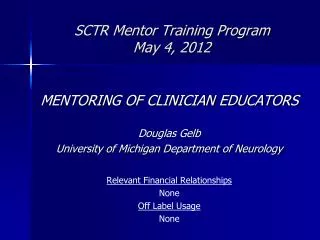 SCTR Mentor Training Program May 4, 2012