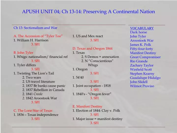 apush unit 04 ch 13 14 preserving a continental nation
