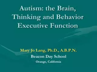 Autism: the Brain, Thinking and Behavior Executive Function