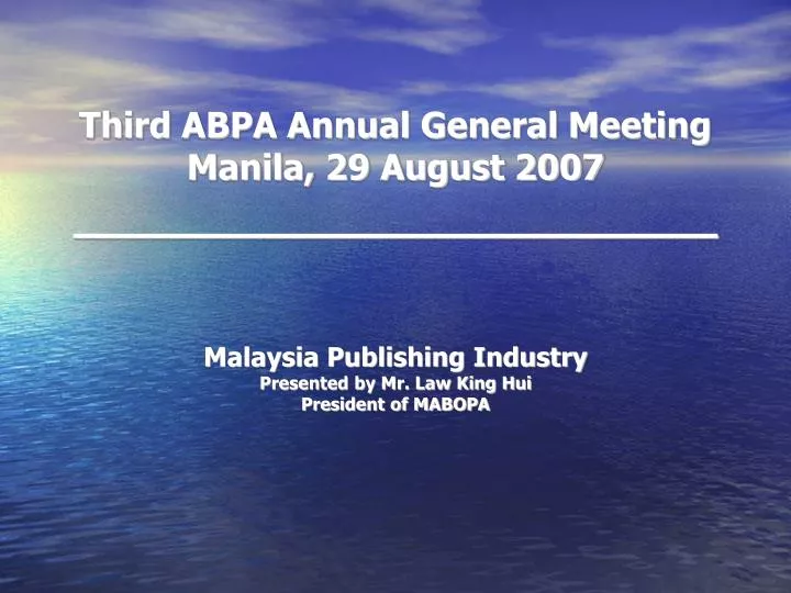 malaysia publishing industry presented by mr law king hui president of mabopa