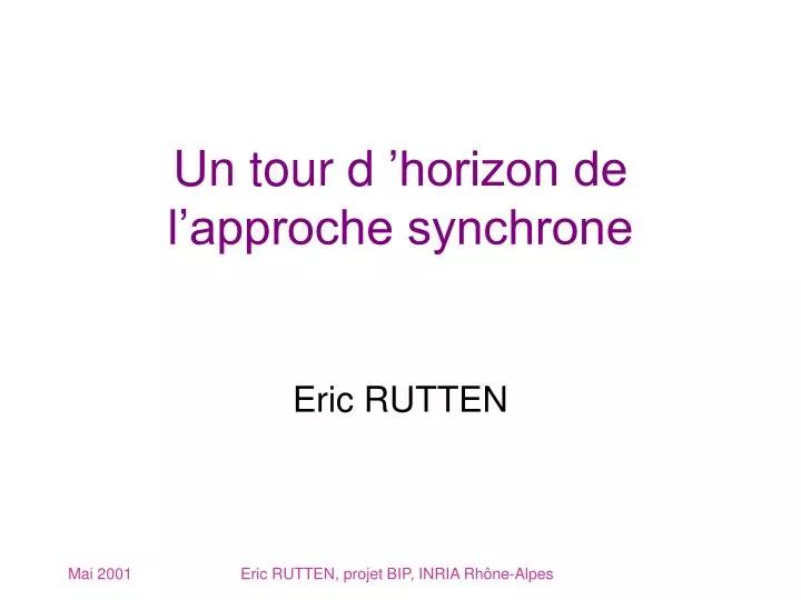 un tour d horizon de l approche synchrone