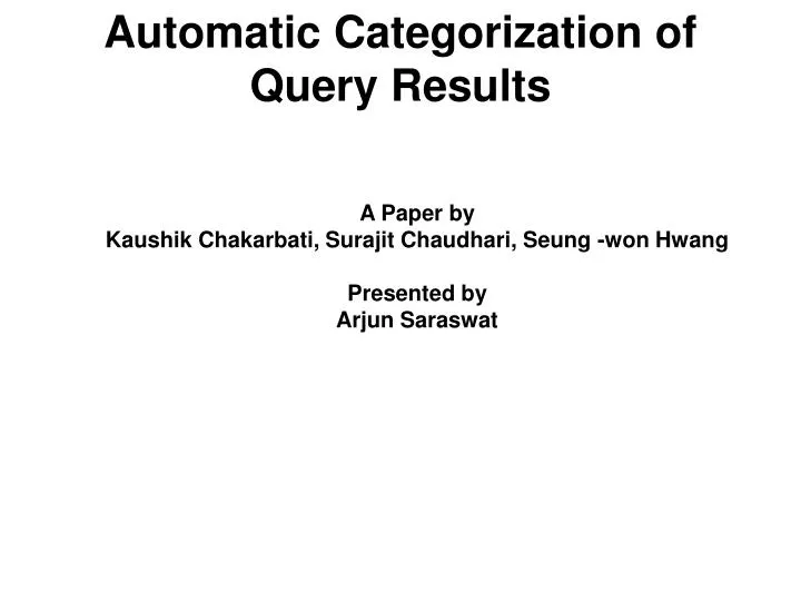 automatic categorization of query results