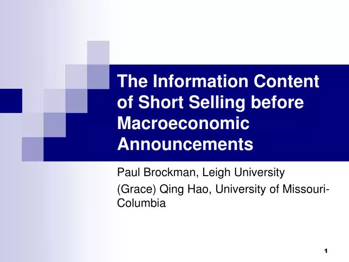 the information content of short selling before macroeconomic announcements
