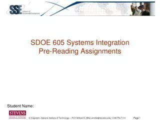 SDOE 605 Systems Integration Pre-Reading Assignments