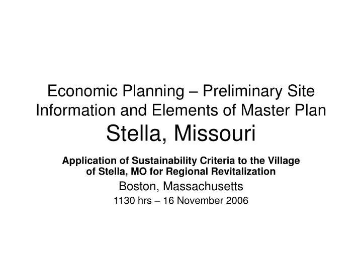 economic planning preliminary site information and elements of master plan stella missouri