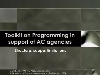 Toolkit on Programming in support of AC agencies