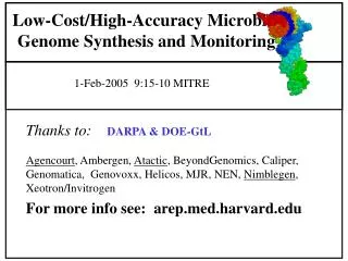 Low-Cost/High-Accuracy Microbial Genome Synthesis and Monitoring