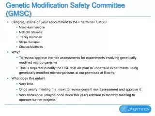 Genetic Modification Safety Committee (GMSC)