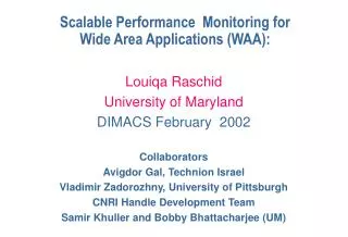 Scalable Performance Monitoring for Wide Area Applications (WAA):