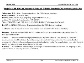 Project: IEEE P802.15.3a Study Group for Wireless Personal Area Networks (WPANs)
