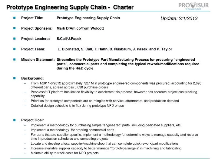 prototype engineering supply chain charter