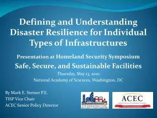 Defining and Understanding Disaster Resilience for Individual Types of Infrastructures