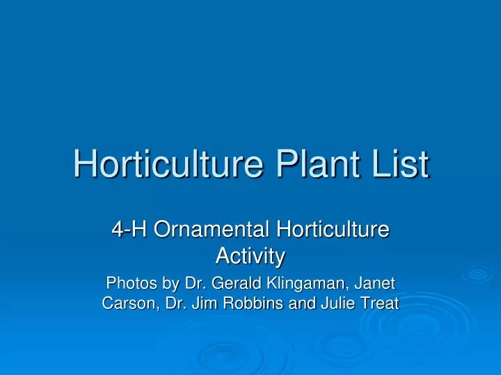 horticulture plant list
