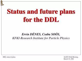 Status and future plans for the DDL