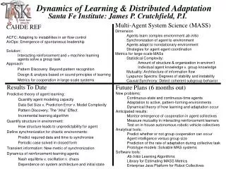Dynamics of Learning &amp; Distributed Adaptation