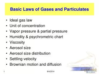 Basic Laws of Gases and Particulates