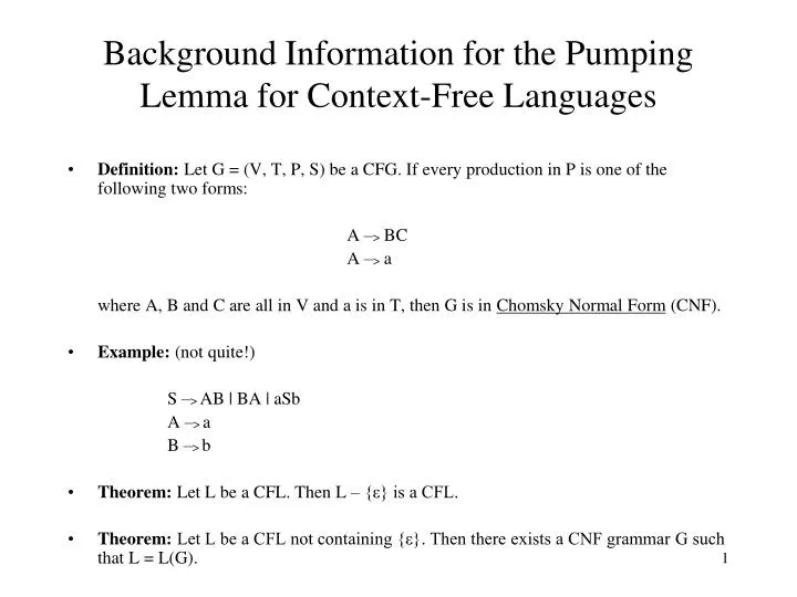 background information for the pumping lemma for context free languages