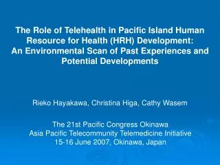 The Role of Telehealth in Pacific Island Human Resource for Health (HRH) Development: