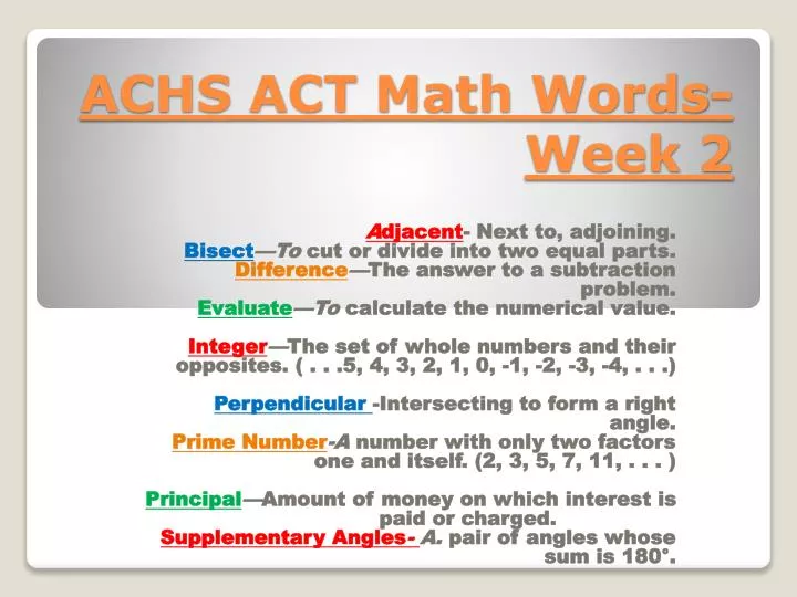 achs act math words week 2