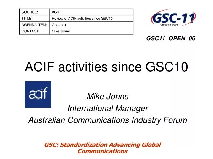 acif activities since gsc10