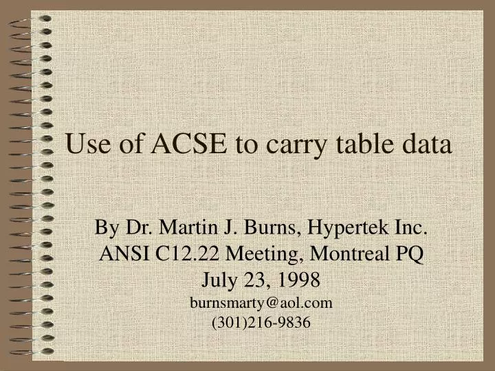 use of acse to carry table data