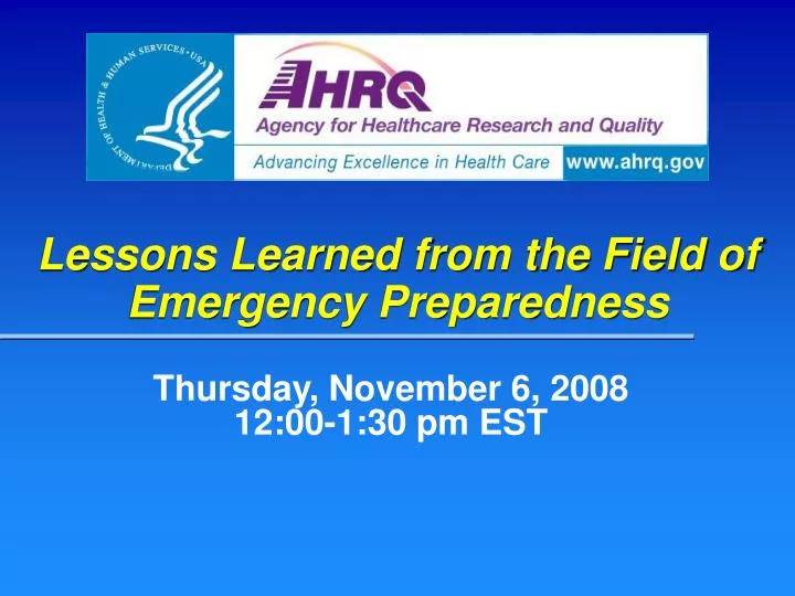 lessons learned from the field of emergency preparedness