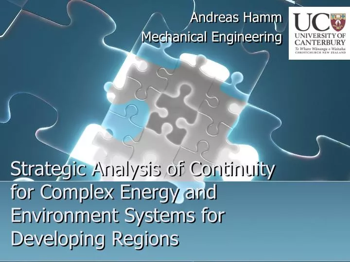 strategic analysis of continuity for complex energy and environment systems for developing regions