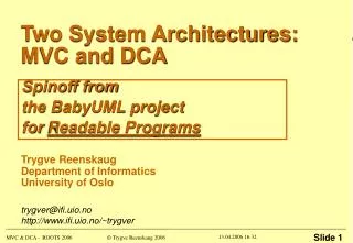 Two System Architectures: MVC and DCA