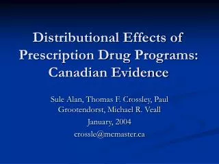 Distributional Effects of Prescription Drug Programs: Canadian Evidence