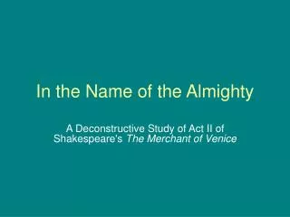 In the Name of the Almighty