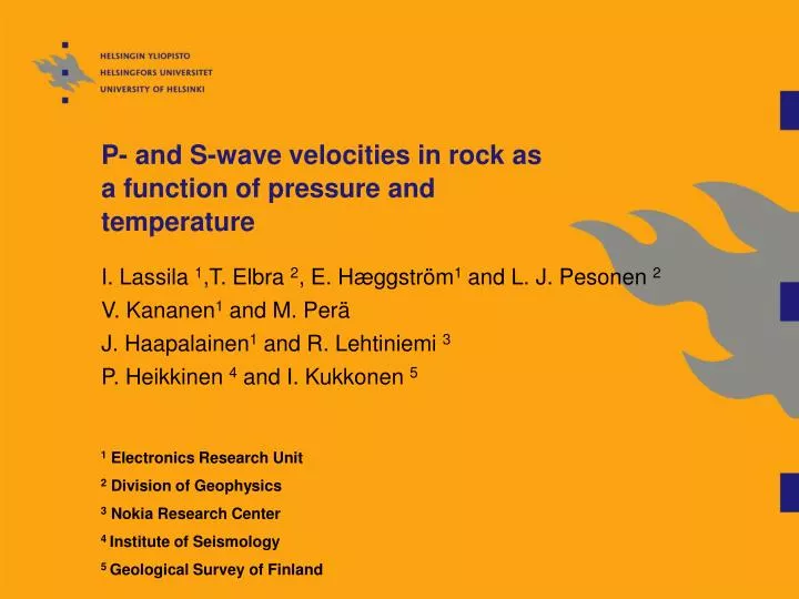 p and s wave velocities in rock as a function of pressure and temperature