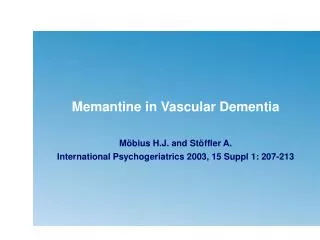 Memantine in Vascular Dementia: Subgroup Analyses