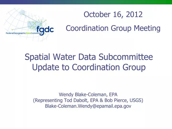 spatial water data subcommittee update to coordination group