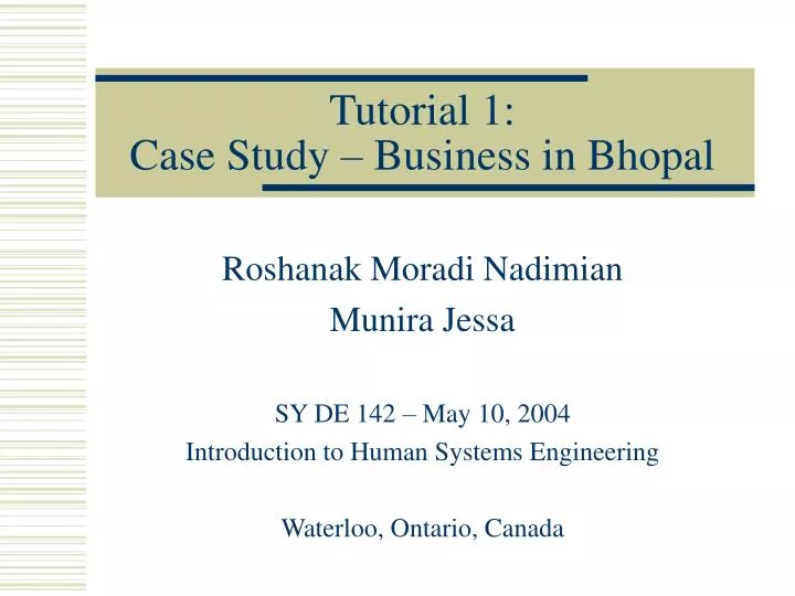tutorial 1 case study business in bhopal