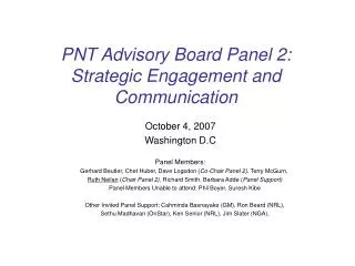 PNT Advisory Board Panel 2: Strategic Engagement and Communication