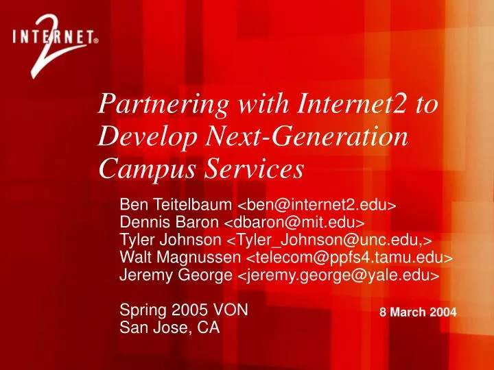 partnering with internet2 to develop next generation campus services