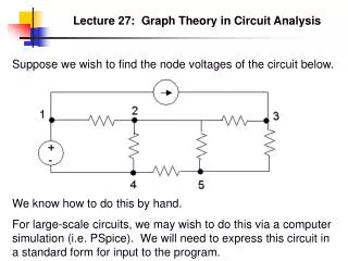 Lecture 27: Graph Theory in Circuit Analysis