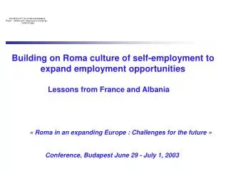 Building on Roma culture of self-employment to expand employment opportunities