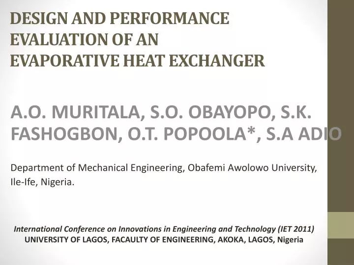 design and performance evaluation of an evaporative heat exchanger