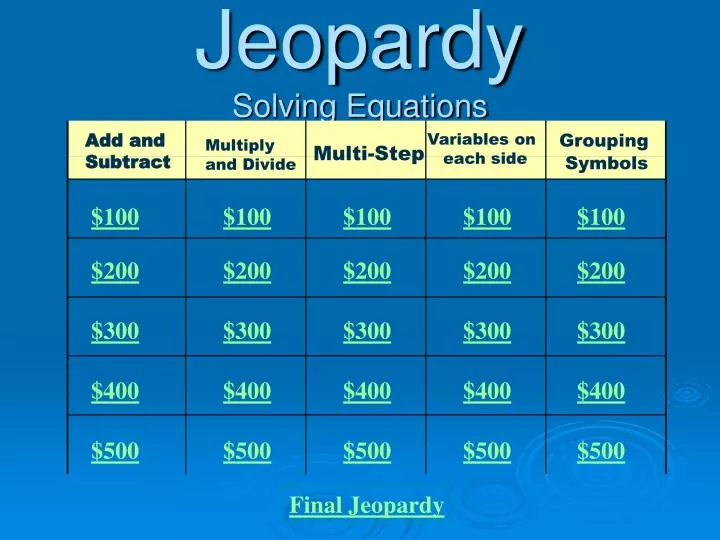 jeopardy solving equations