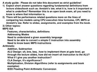 A study guide: Please do not take this document as strict guideline!