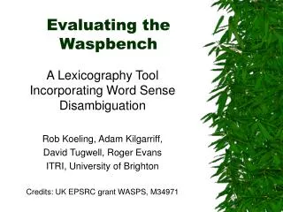 Evaluating the Waspbench