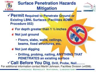 Permit Required to Penetrate Ground or Existing LBNL Surfaces (Facilities ADMN Procedure 053)