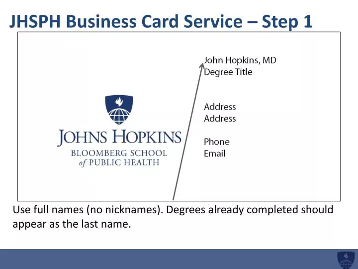 jhsph business card service step 1