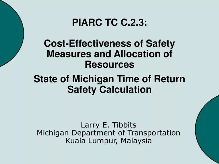 piarc tc c 2 3 cost effectiveness of safety measures and allocation of resources