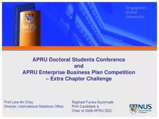 APRU Doctoral Students Conference and APRU Enterprise Business Plan Competition