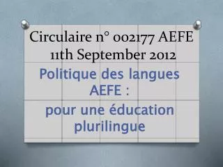 Circulaire n° 002177 AEFE 11th September 2012