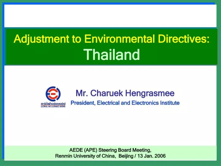 adjustment to environmental directives thailand