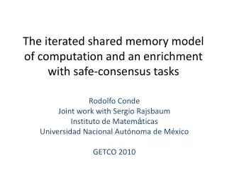 The iterated shared memory model of computation and an enrichment with safe-consensus tasks