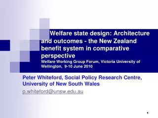 Peter Whiteford, Social Policy Research Centre, University of New South Wales